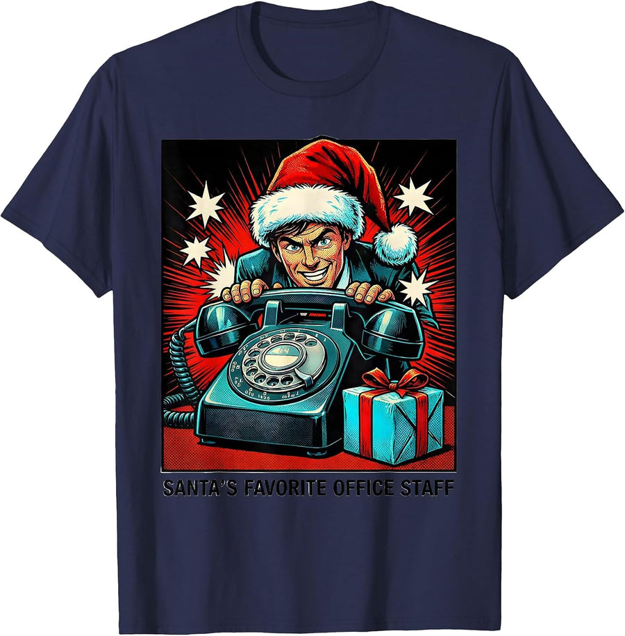 Santa's Favorite Office Staff Funny Christmas Staff Gift T-Shirt - Navy Blue