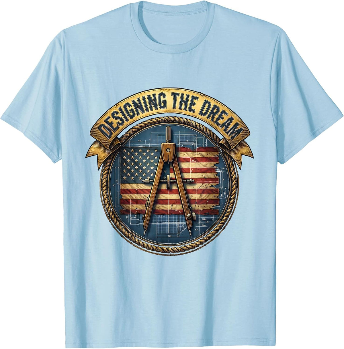Men's Designing the Dream Labor Day Patriotic Blueprint T-Shirt - Baby Blue