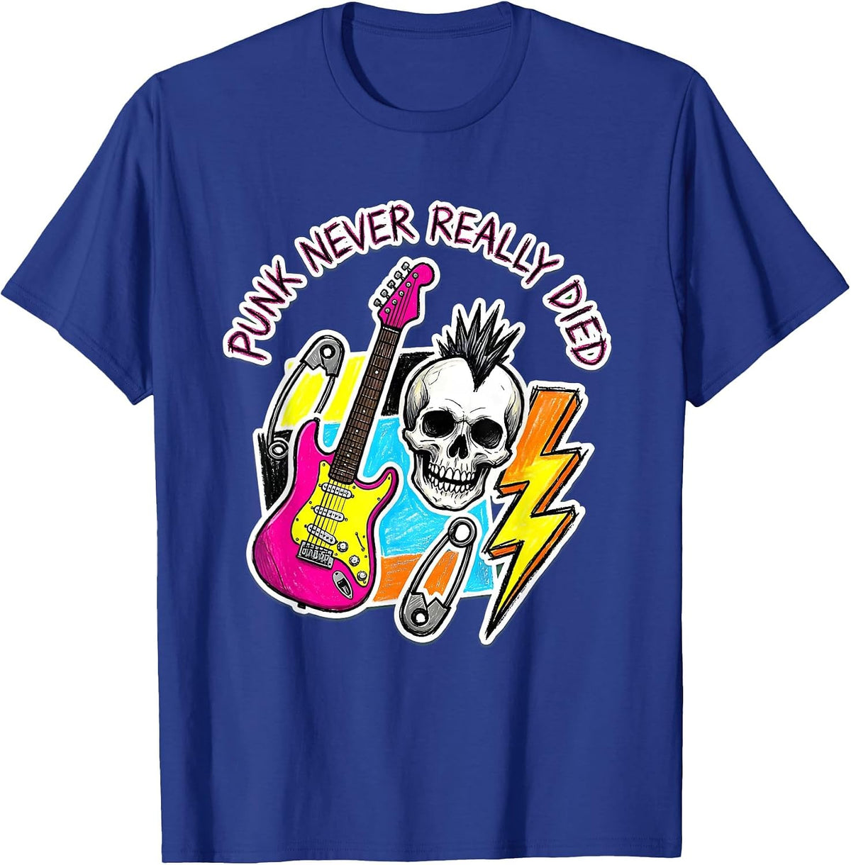 Men's Punk Never Really Died Bold Graphic Design T-Shirt - Royal Blue