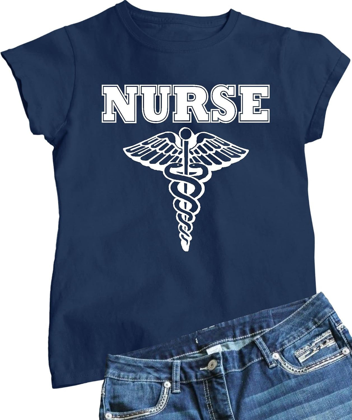 Go All Out Womens Nurse Logo Deluxe Soft T-Shirt - Navy Blue