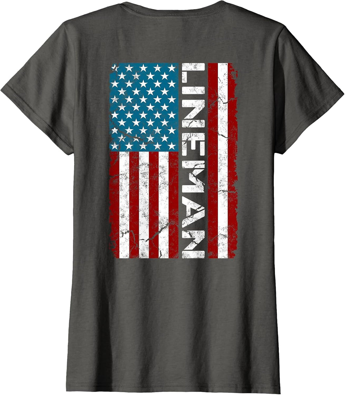 American Flag Patriotic Electric Cable Lineman T-Shirt - Asphalt Grey