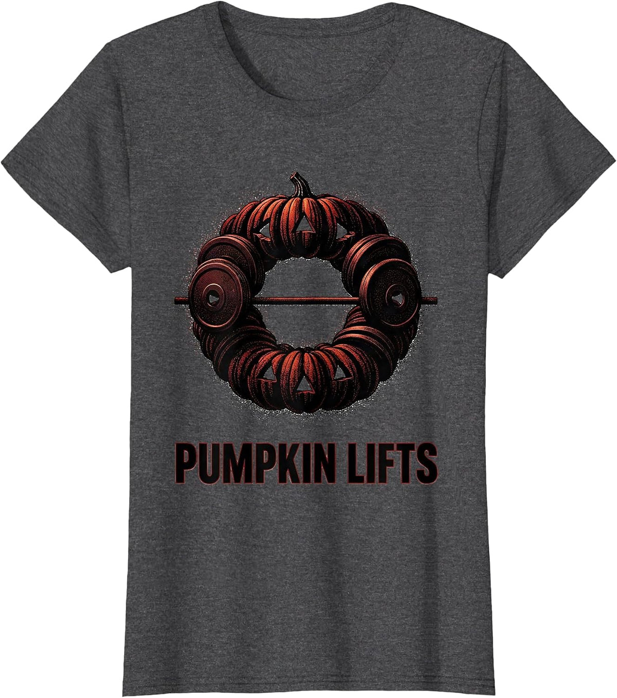 Women's Pumpkin Lifts Funny Gym Workout Halloween Weight Lifting Pun T-Shirt - Dark Heather Grey