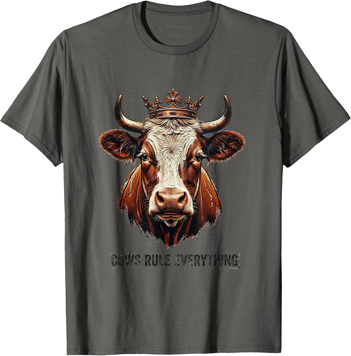 Cows Rule Everything Funny Cow Lover Design T-Shirt - Asphalt Grey