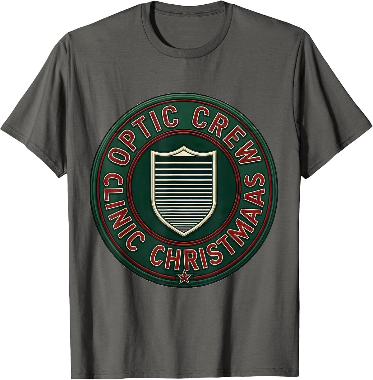 Optic Crew Clinic Christmas Optometrist Eye Doctor Humor T-Shirt - Asphalt Grey
