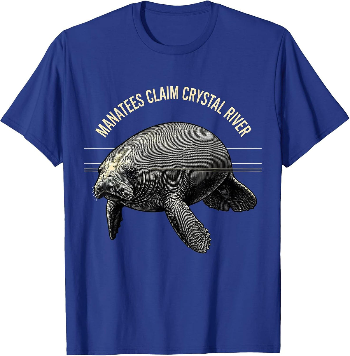 Manatees Claim Crystal River Vintage Florida Wildlife Gulf T-Shirt - Royal Blue