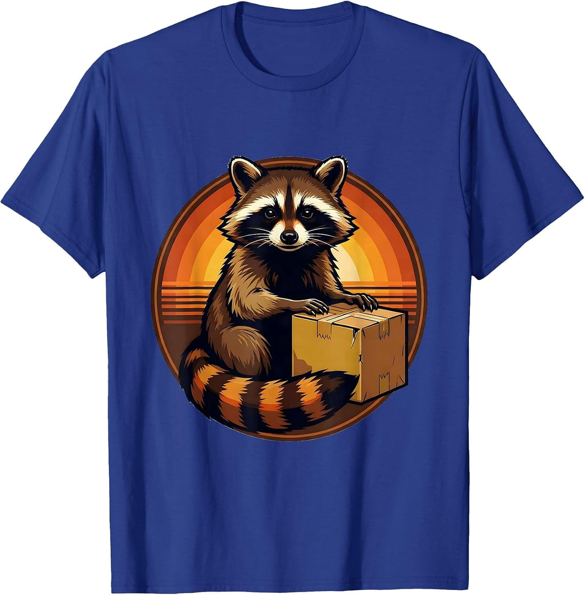 Retro 70s Raccoon Badge Night Crew Trash Panda Meme T-Shirt - Royal Blue