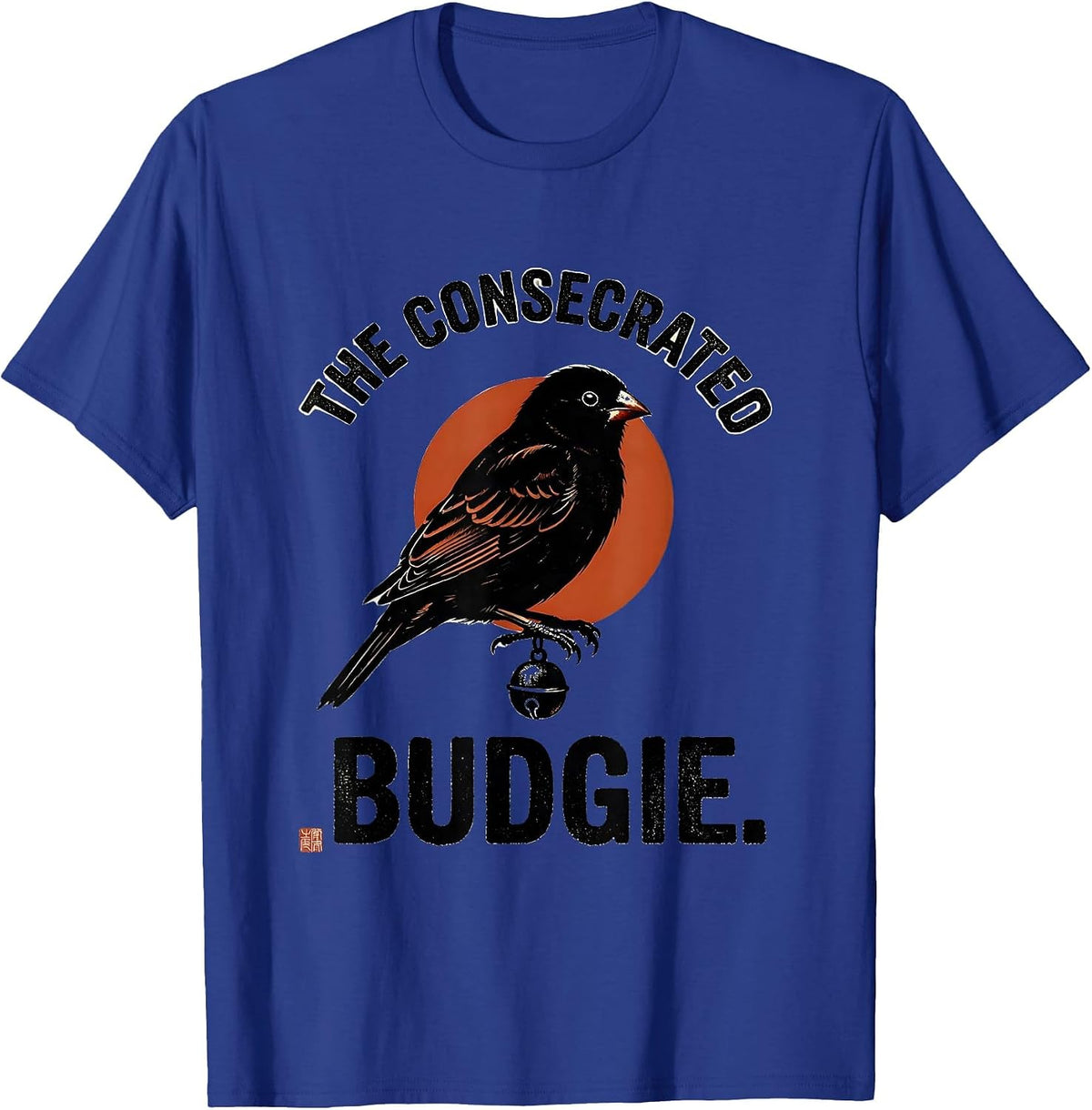 Men's The Consecrated Budgie Rubber Stamp Samurai Bird Ukiyo-e T-Shirt - Royal Blue