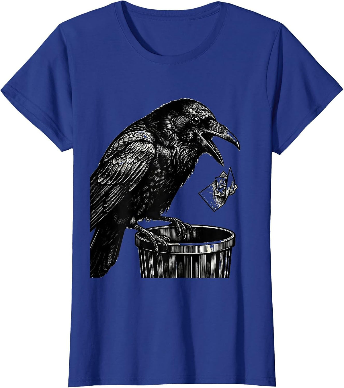 Women's Crow Dropping Pun Scratchboard Gothic Dark Humor T-Shirt - Royal Blue