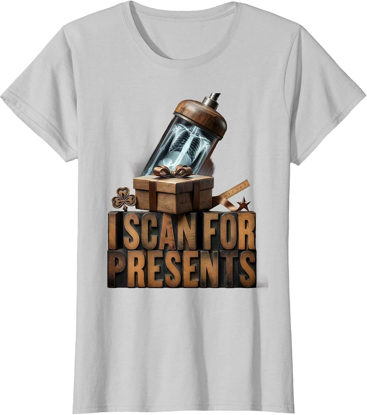 I Scan For Presents Funny Radiology Tech Gift Christmas T-Shirt - Silver Grey