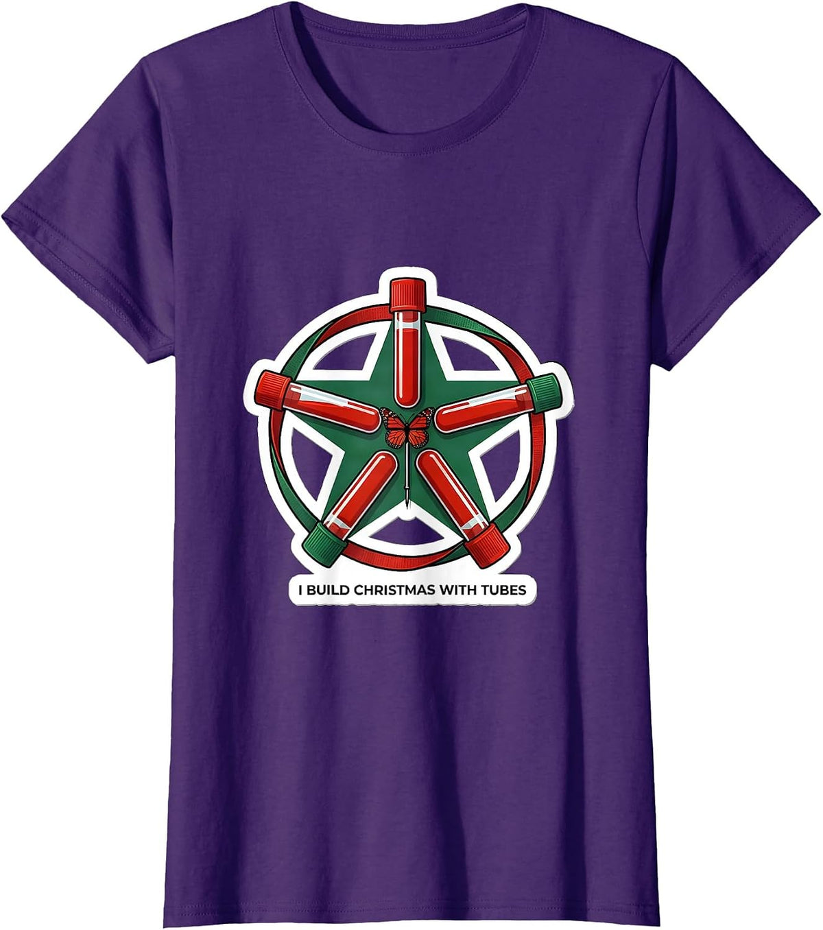 Women's I Build Christmas With Tubes Phlebotomist Holiday Humor Lab T-Shirt - Purple