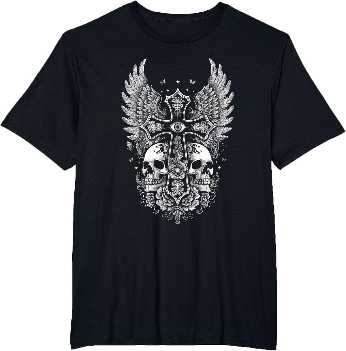 Emo Y2K Grunge Aesthetic Alt Goth Skull Cross Gothic T-Shirt - Black