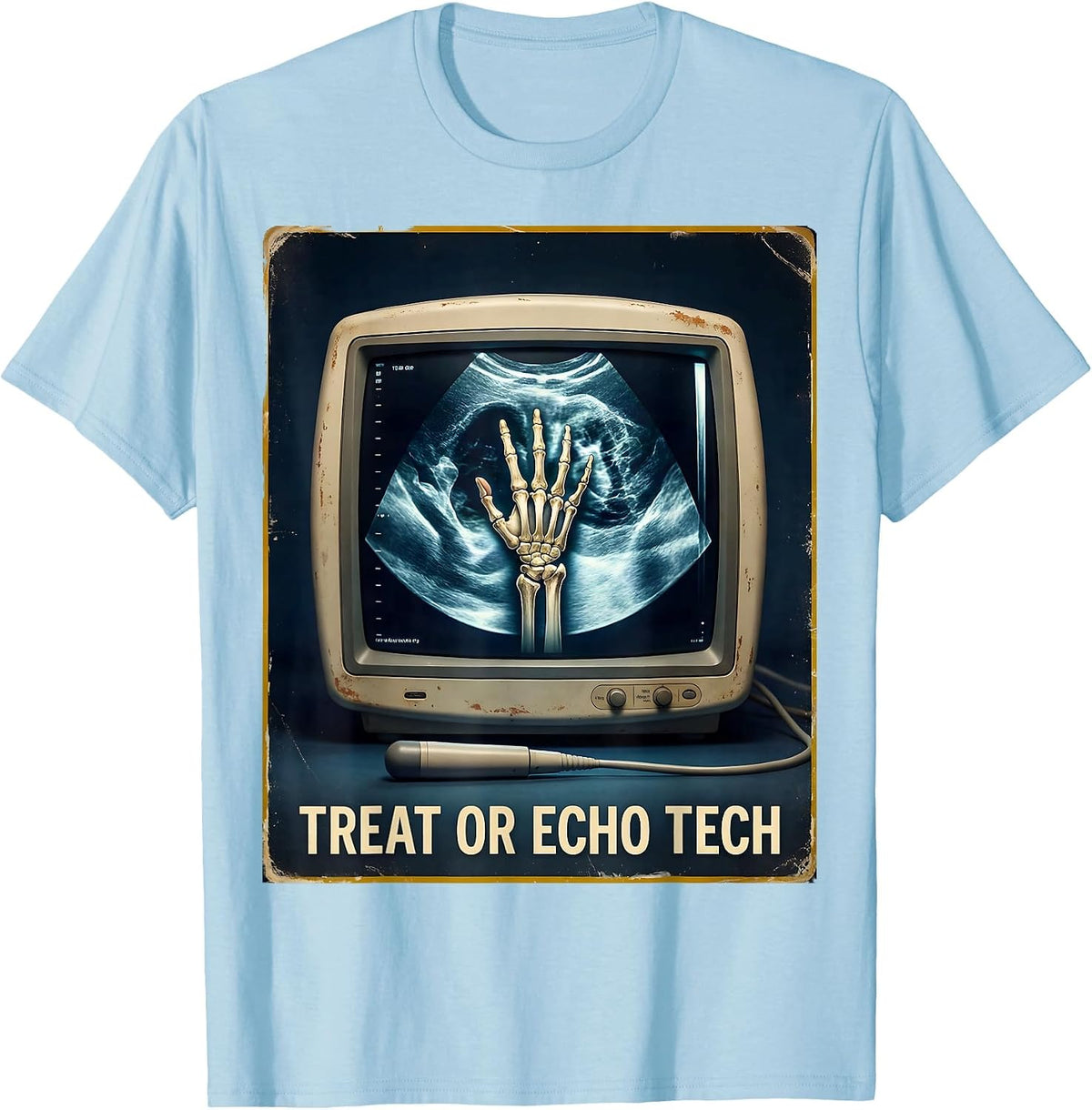 Men's Treat Or Echo Tech Vintage Halloween Radiology Tech Humor T-Shirt - Baby Blue