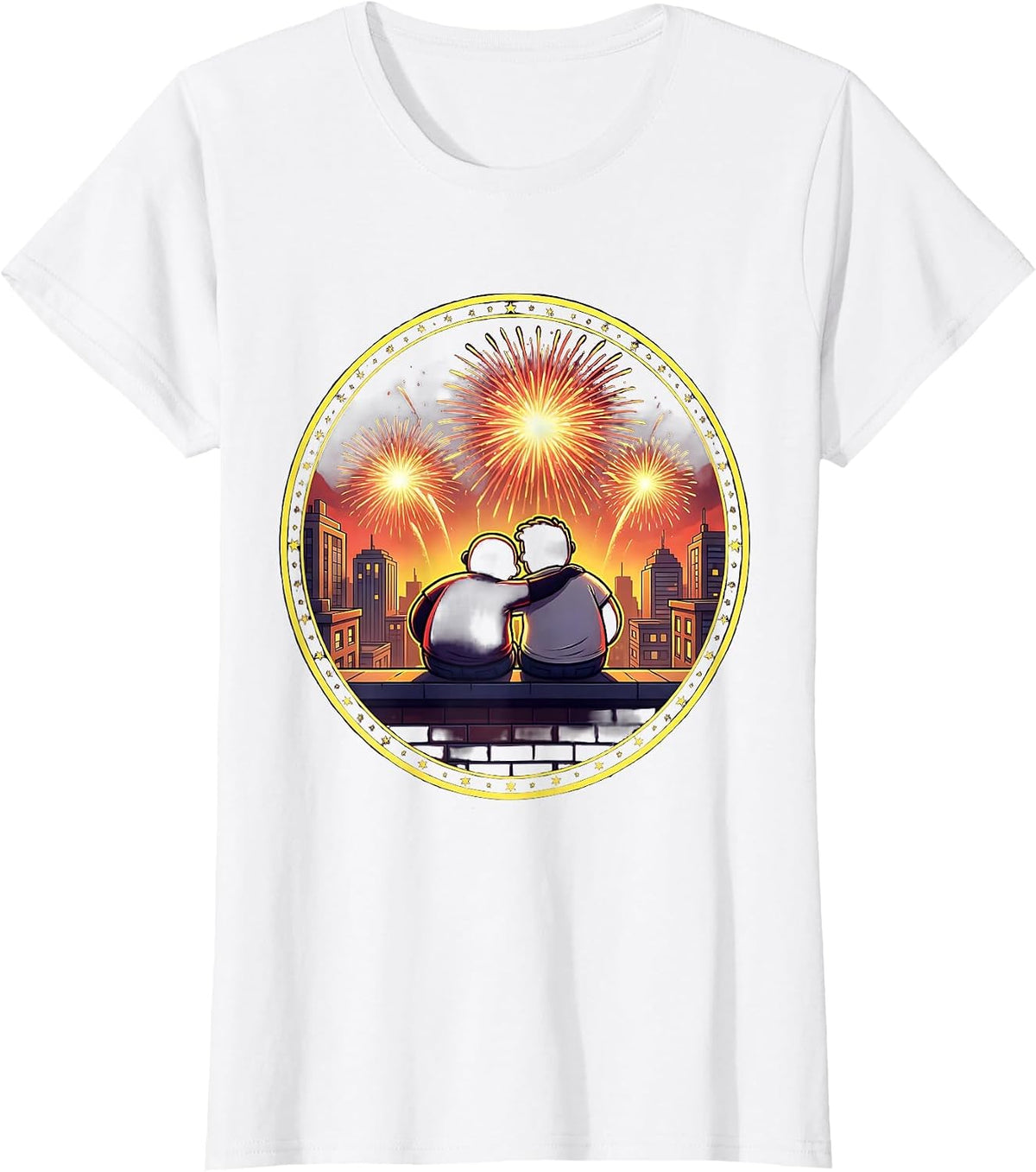 Rooftop Fireworks Couple I Love My Girlfriend T-Shirt - White
