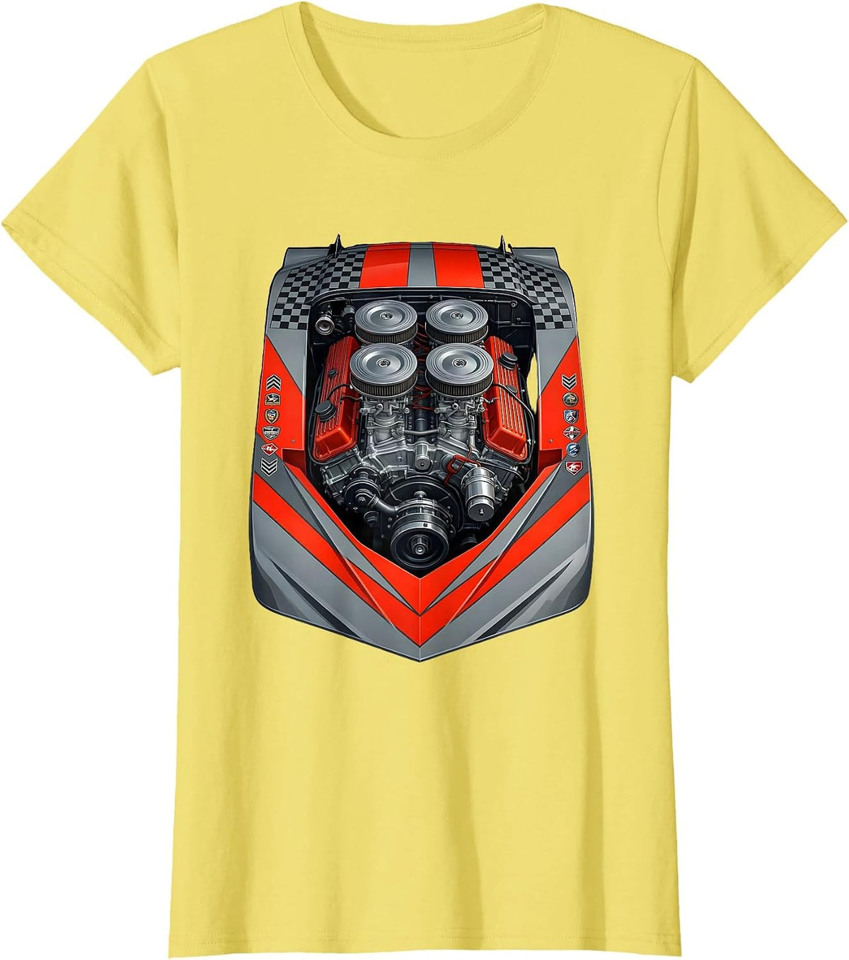 Vintage Engine Block Exposed Pistons Graphic T-Shirt - Lemon Yellow