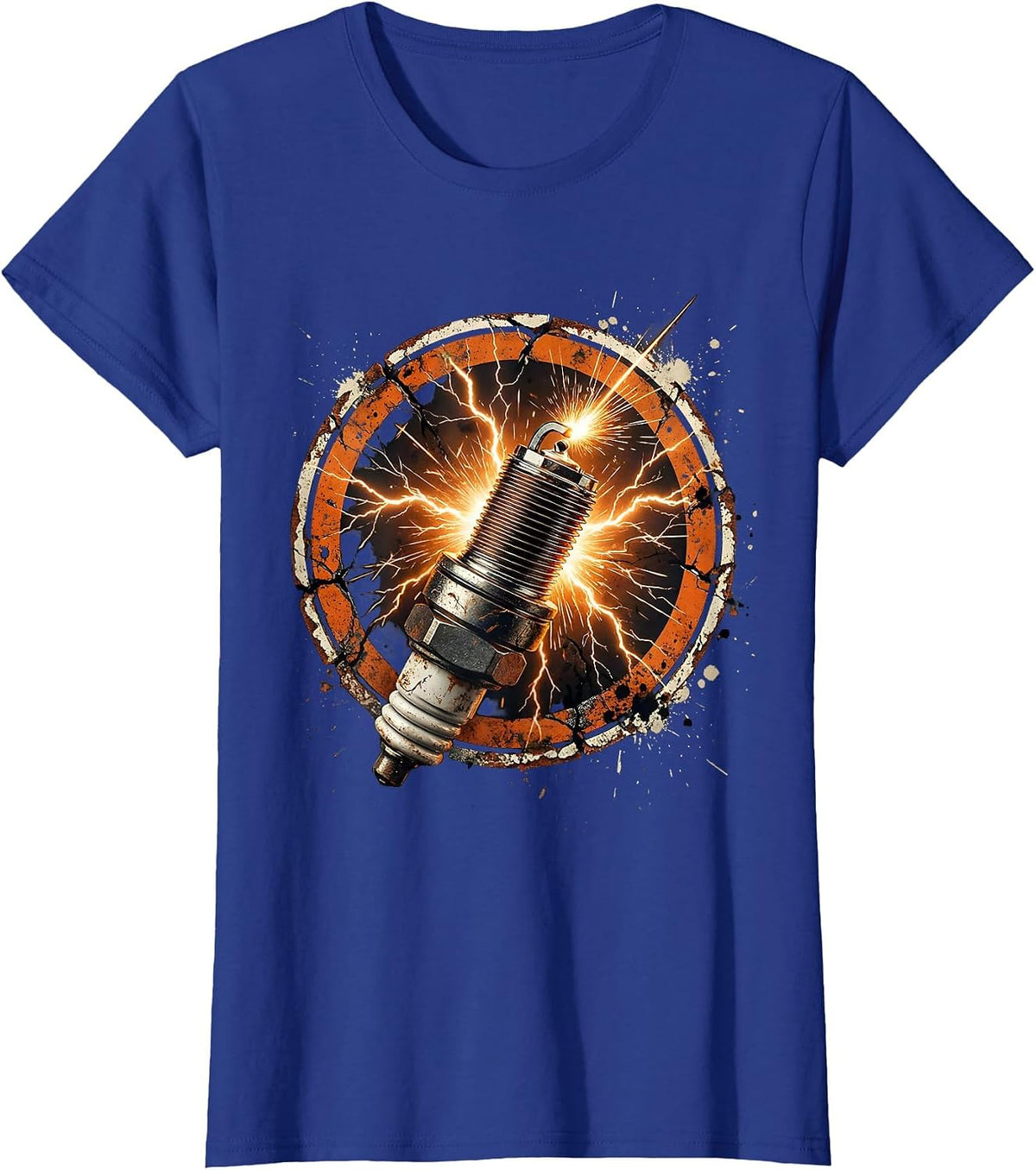 Women's Electric Spark Plug Lightning Bolt Graphic T-Shirt - Royal Blue
