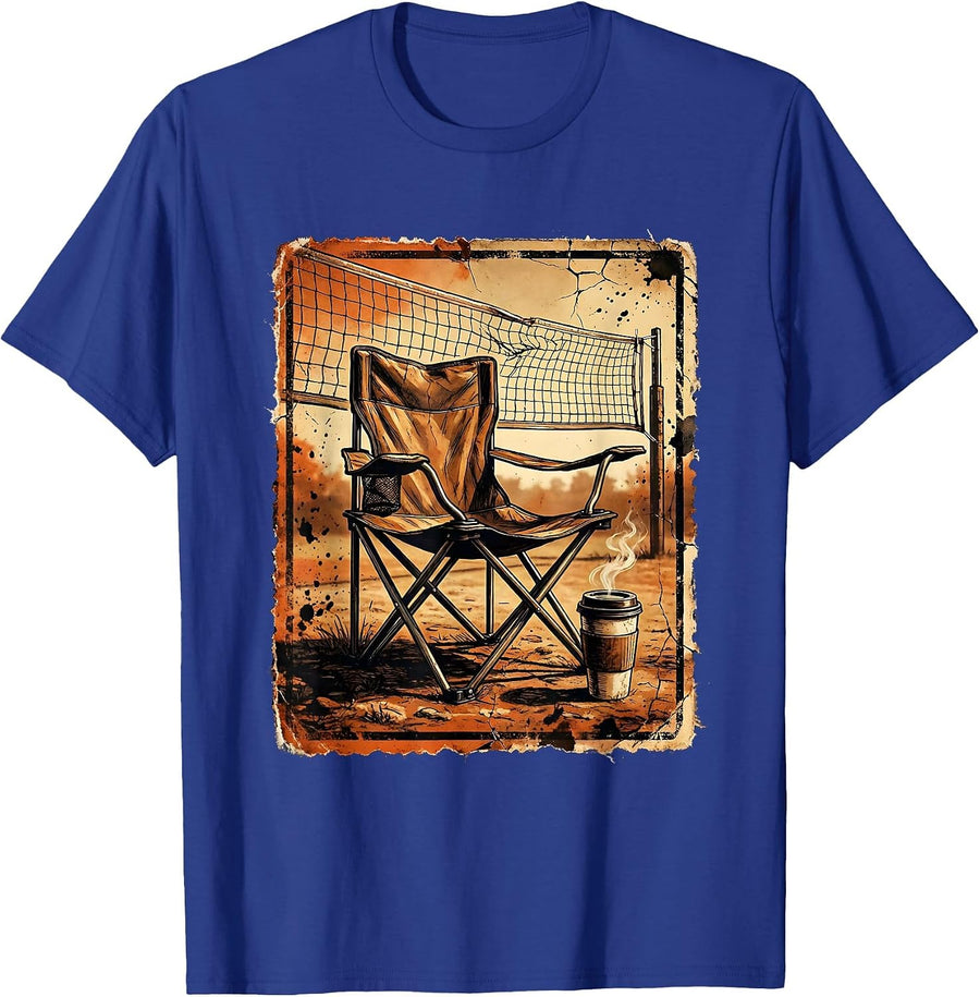 Volleyball Mom Folding Chair Coffee Net Graphic T-Shirt - Royal Blue