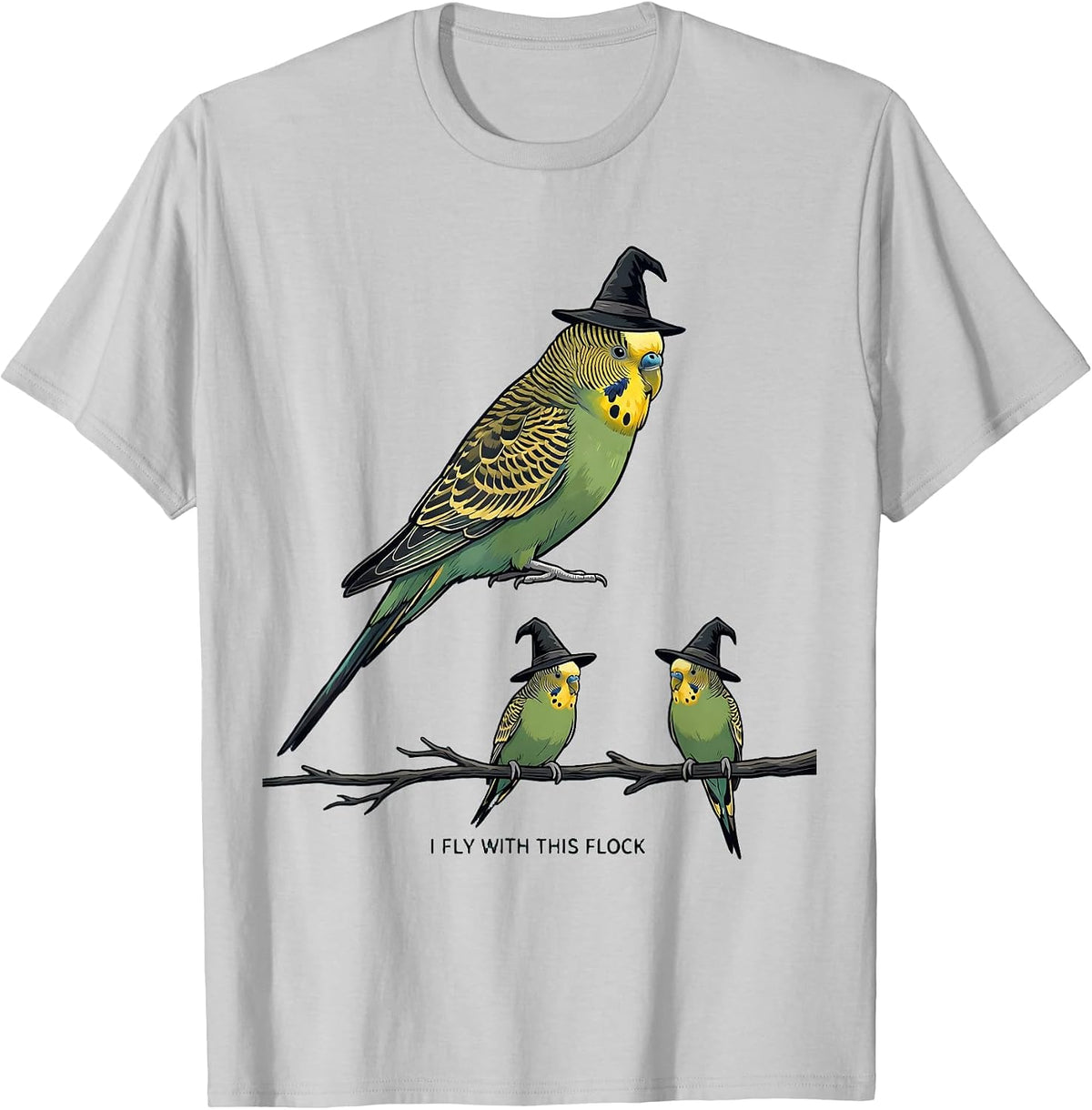 Men's I Fly With This Flock Funny Budgie Bird Halloween Costume T-Shirt - Silver Grey