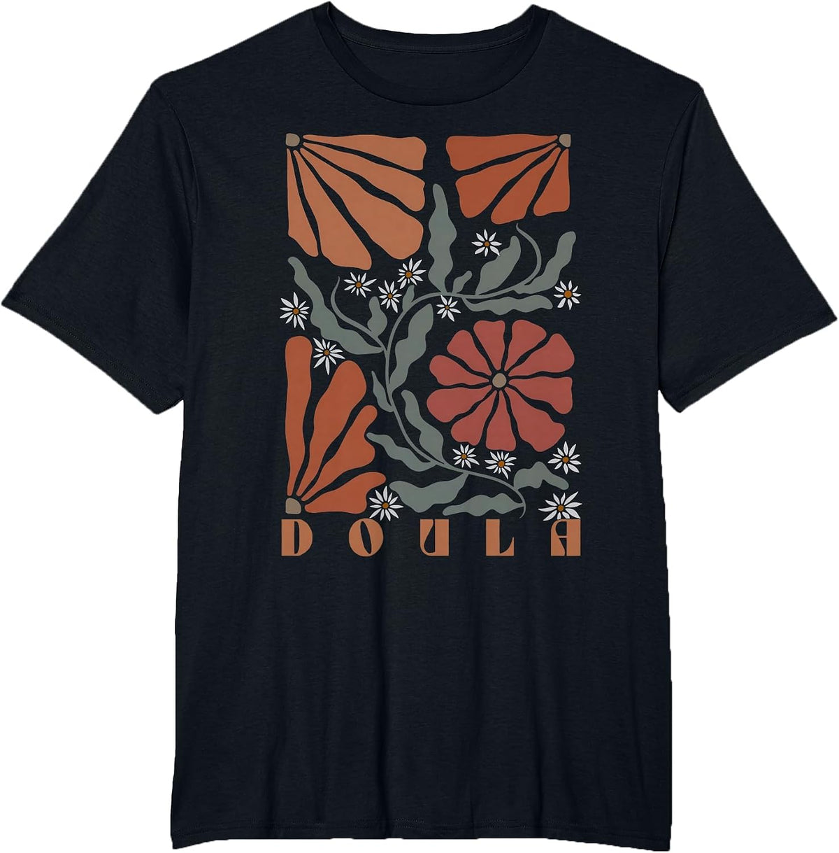 Boho Floral Doula OB Nurse Coach Lactation Consultant T-Shirt - Black