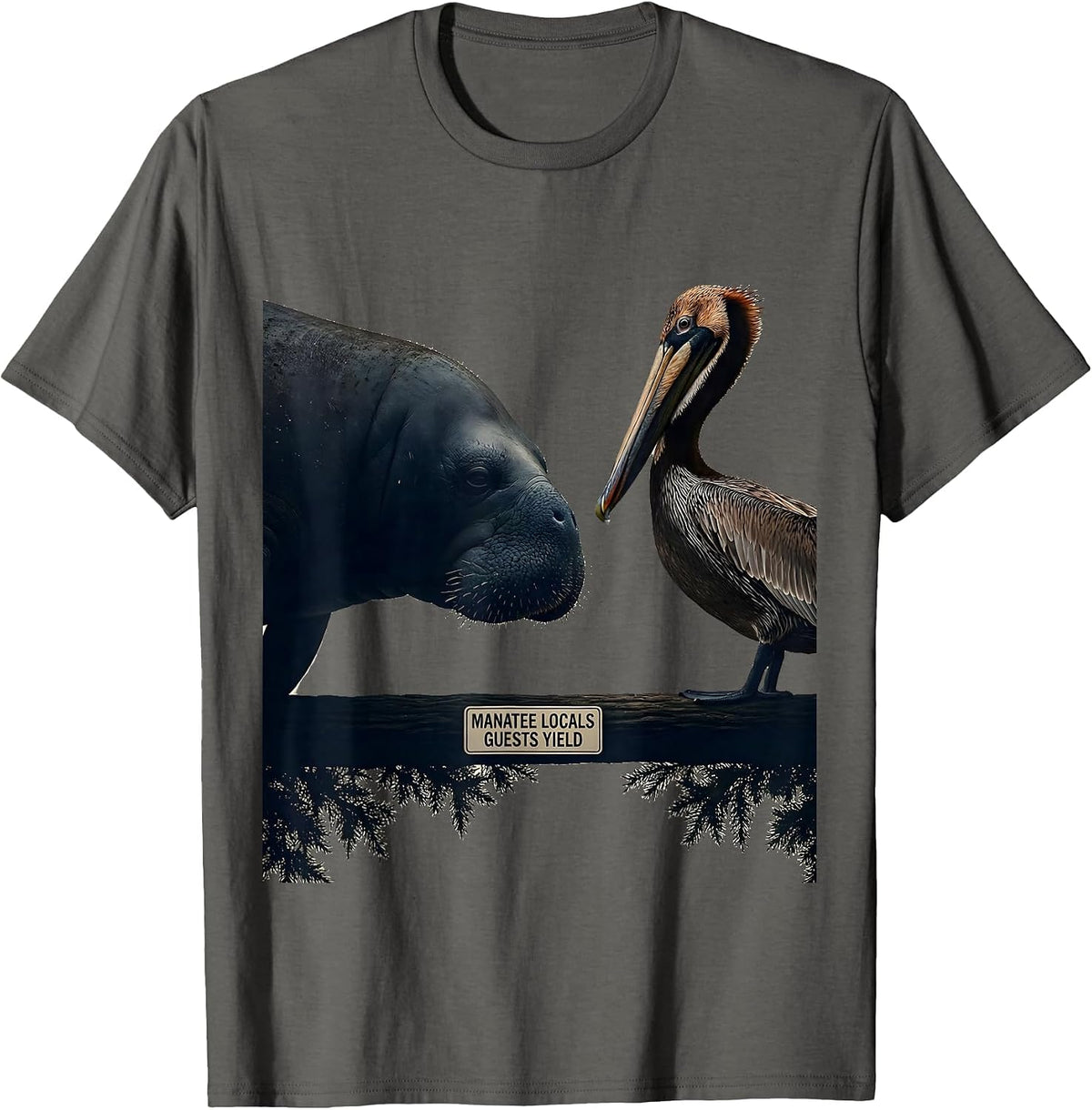 Manatee Locals Guests Yield Vintage Florida Gulf Coast T-Shirt - Asphalt Grey