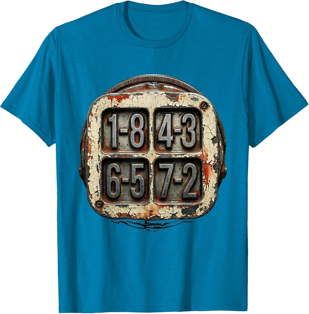 1-8 4-3 6-5 7-2 Distressed V8 Engine Gearhead Mechanic T-Shirt - Sapphire Blue