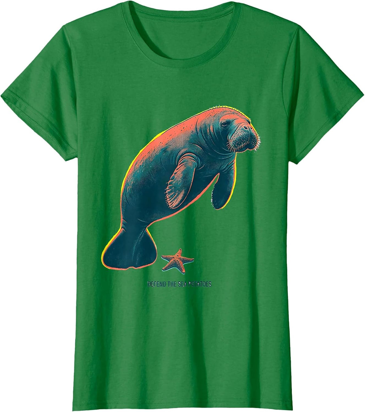 Defend The Sea Potatoes Funny Manatee Lover Ocean Animal T-Shirt - Kelly Green