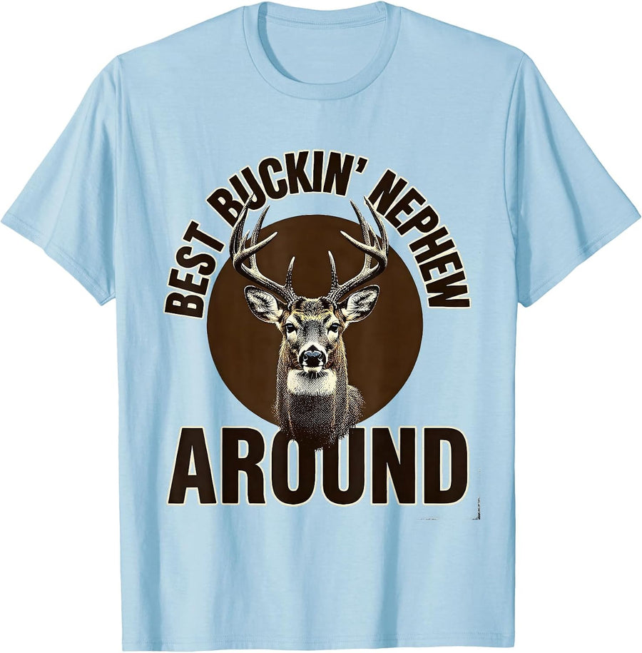 Men's Best Buckin' Nephew Around Funny Deer Hunting Gift for Dads T-Shirt - Baby Blue