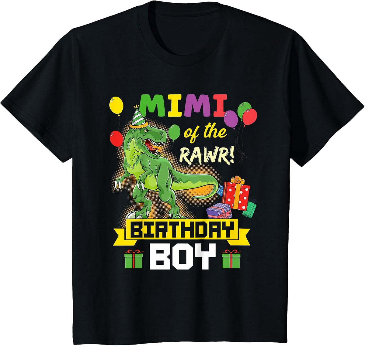 Mimi of the Birthday Boy Dinosaur Celebration Graphic T-Shirt - Black