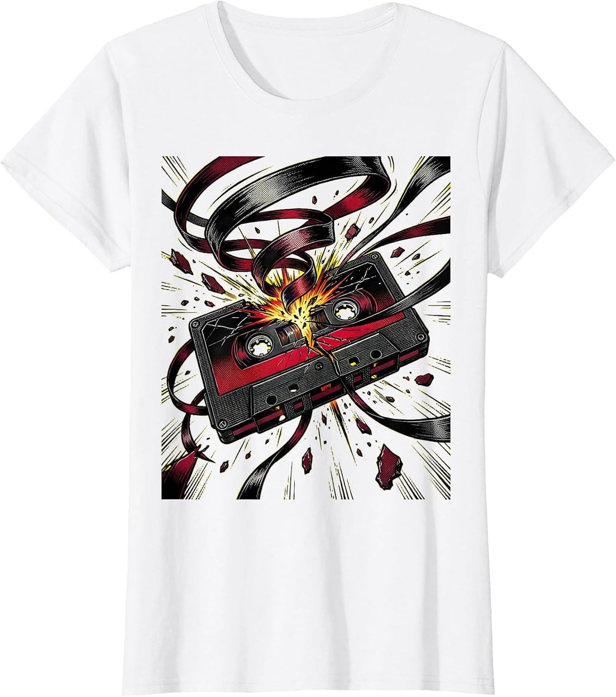 Cassette Tape Unraveling Wind Rock Music Graphic T-Shirt - White