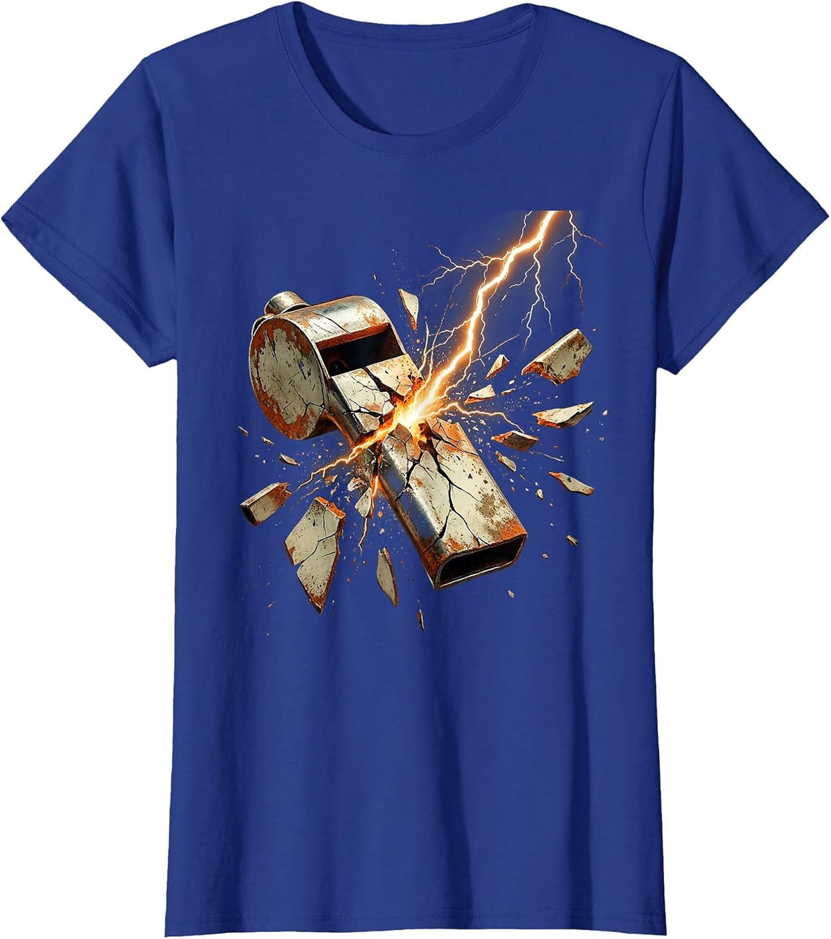 Women's Rugby Referee Whistle Lightning Bolt Graphic T-Shirt - Royal Blue