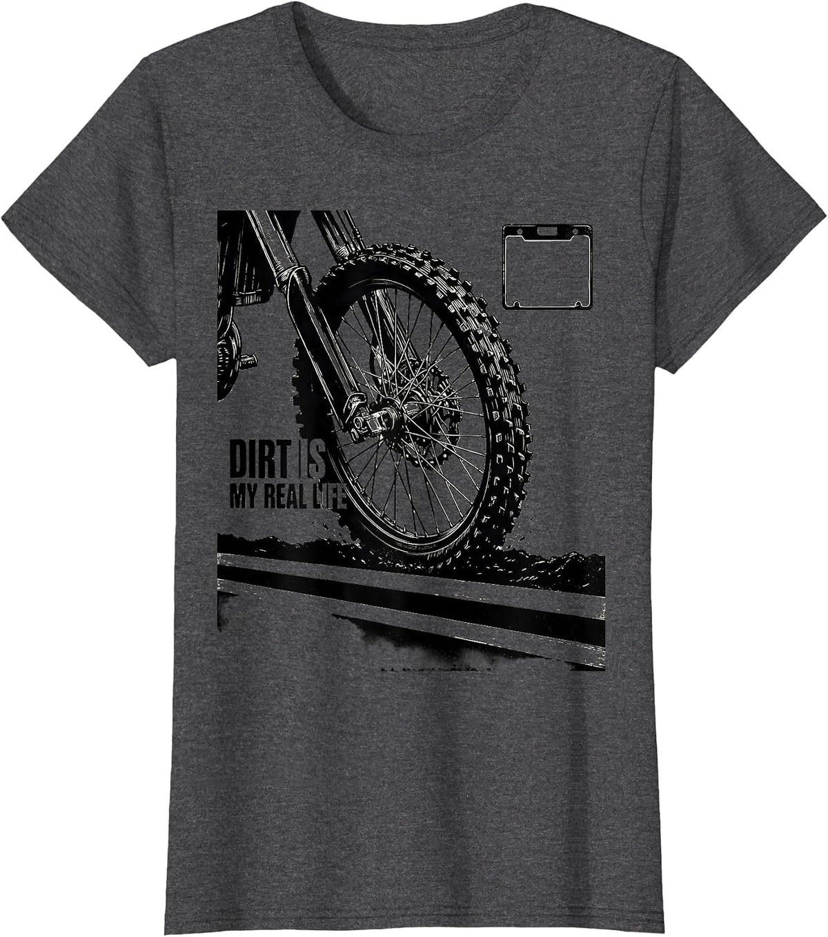 Women's Dirt Is My Real Life Scratchboard Motocross Dirt Bike Rider T-Shirt - Dark Heather Grey