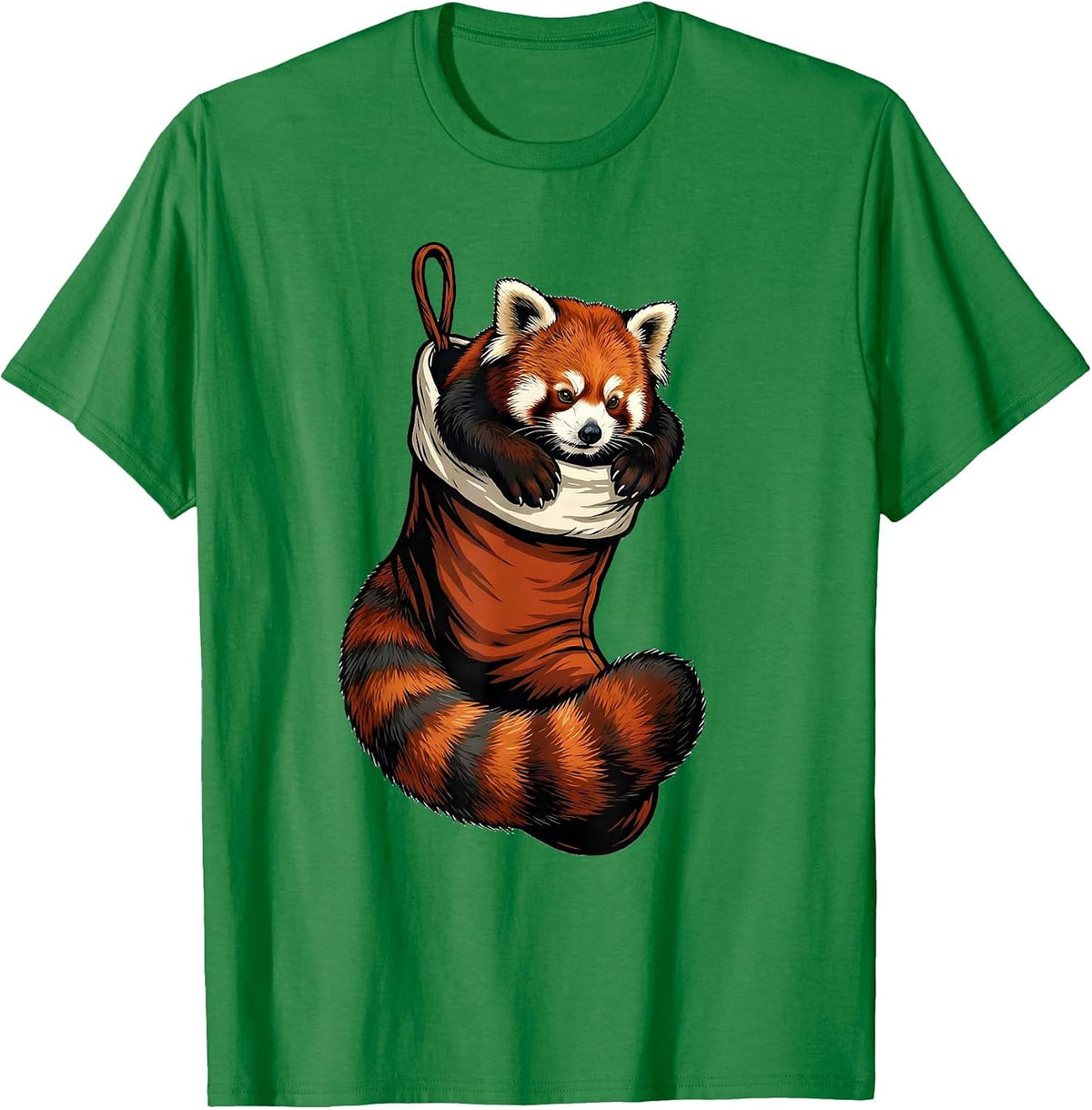 Men's Red Panda In Stocking Funny Animal Lover Humor T-Shirt - Kelly Green