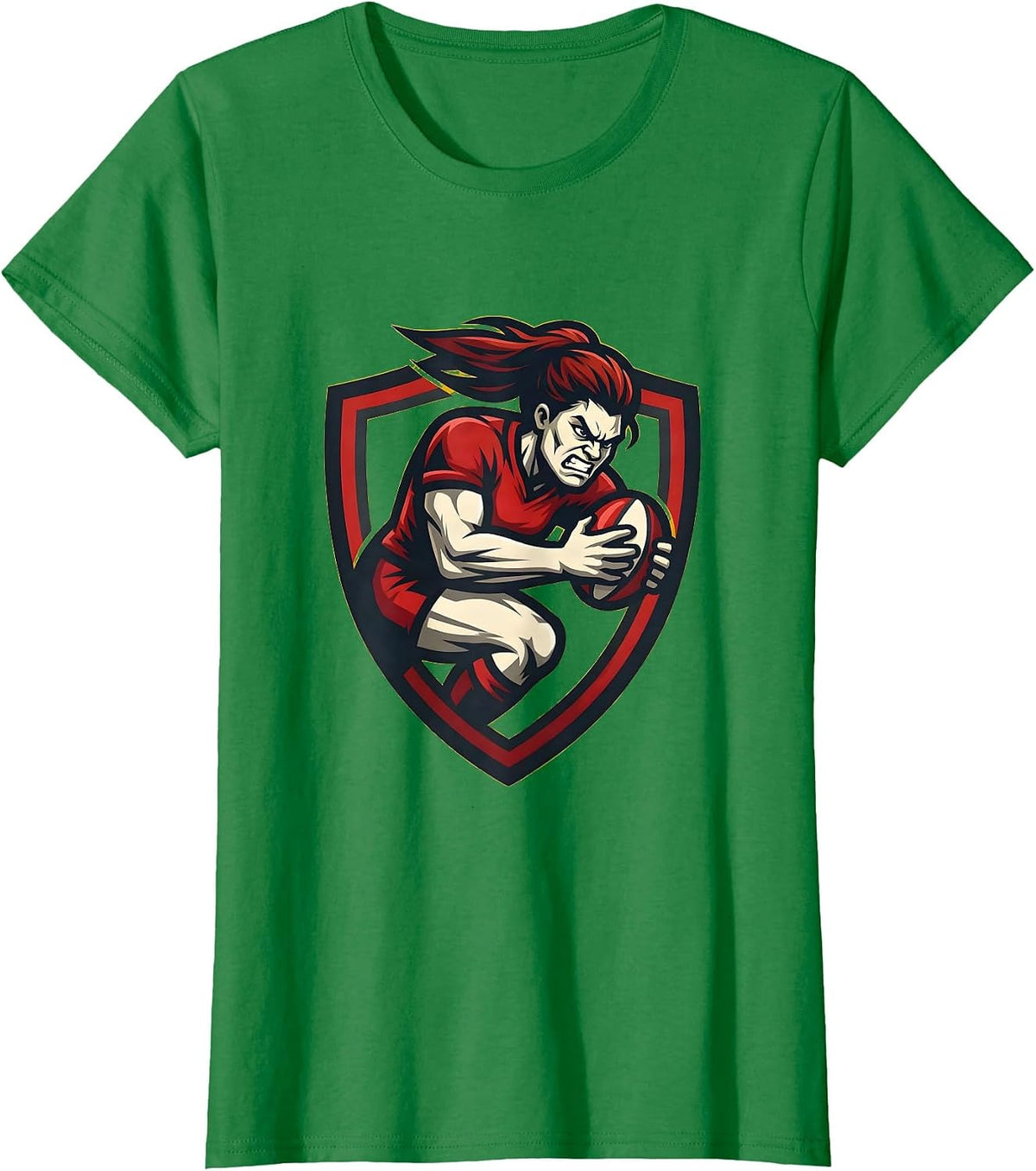Women's Rugby Tackle Illustration Graphic Design T-Shirt - Kelly Green