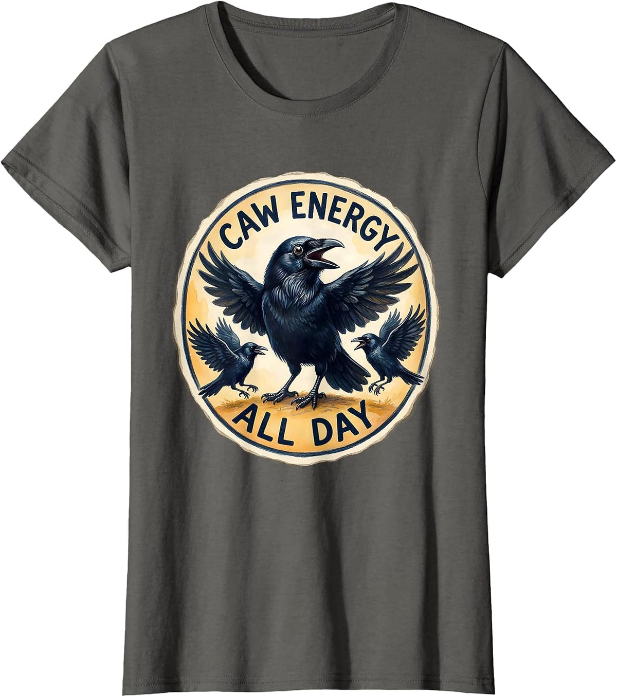 Women's CAW Energy All Day Crow Lover Design T-Shirt - Asphalt Grey