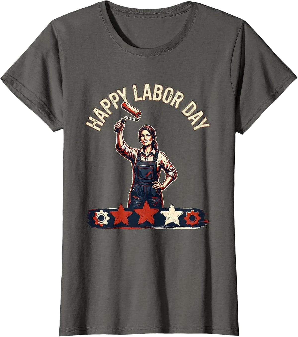 Women's Happy Labor Day Patriotic Woman Emblem Labor Day Weekend T-Shirt - Asphalt Grey