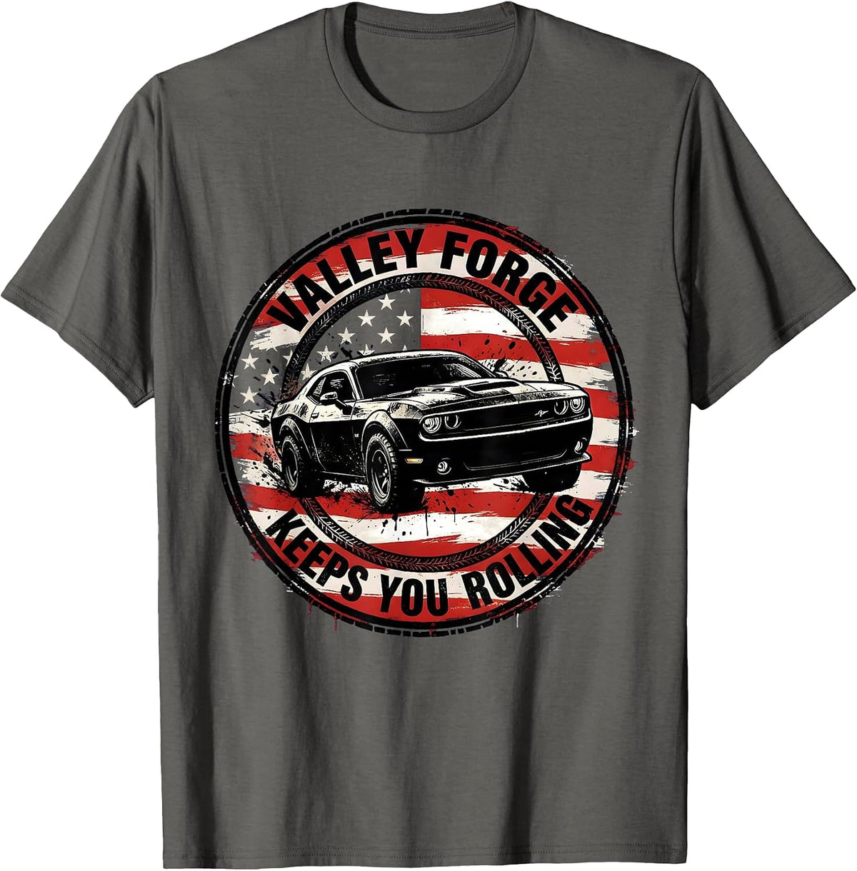 Valley Forge Keeps You Rolling Automotive Design T-Shirt - Asphalt Grey