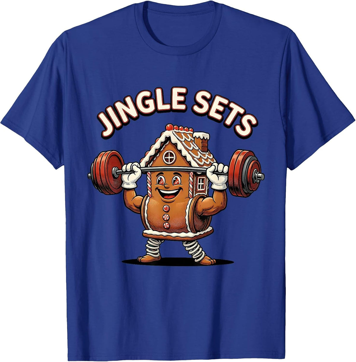 Jingle Sets Retro Cartoon Funny Christmas Gym Weightlifting T-Shirt - Royal Blue