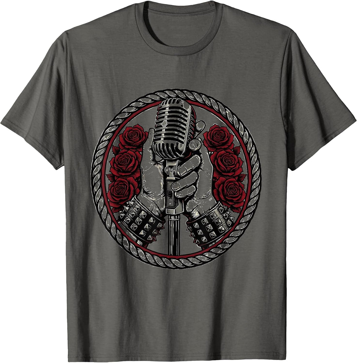 Emo Band Mic Grip Worn Wrist Cuffs Illustration T-Shirt - Asphalt Grey