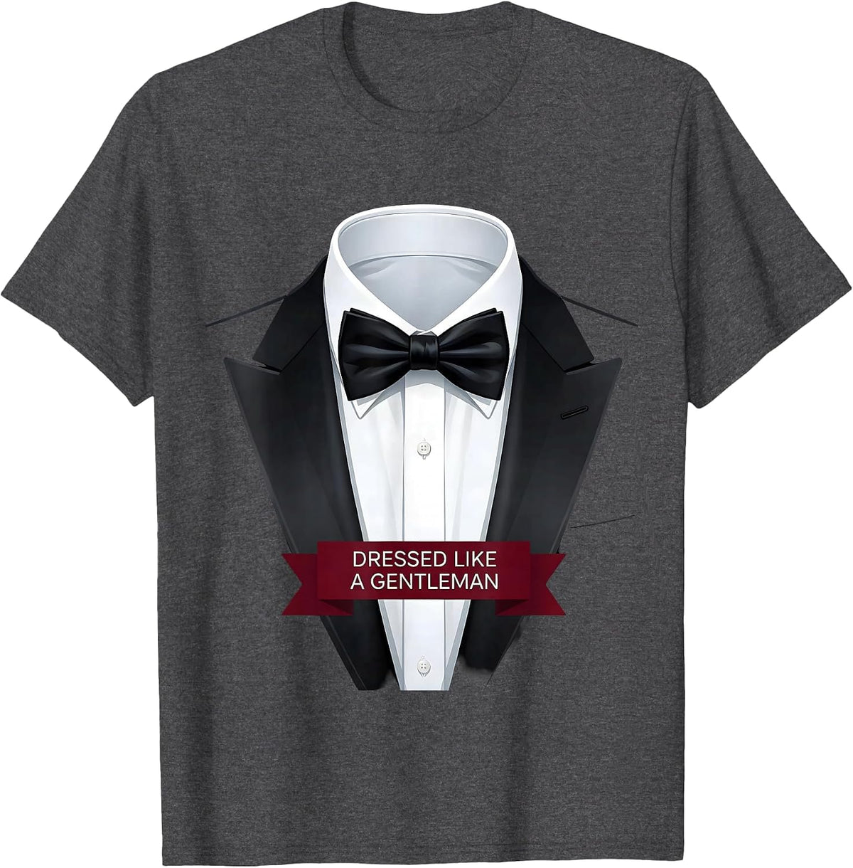 Dressed Like A Gentleman Tuxedo Design T-Shirt - Dark Heather Grey