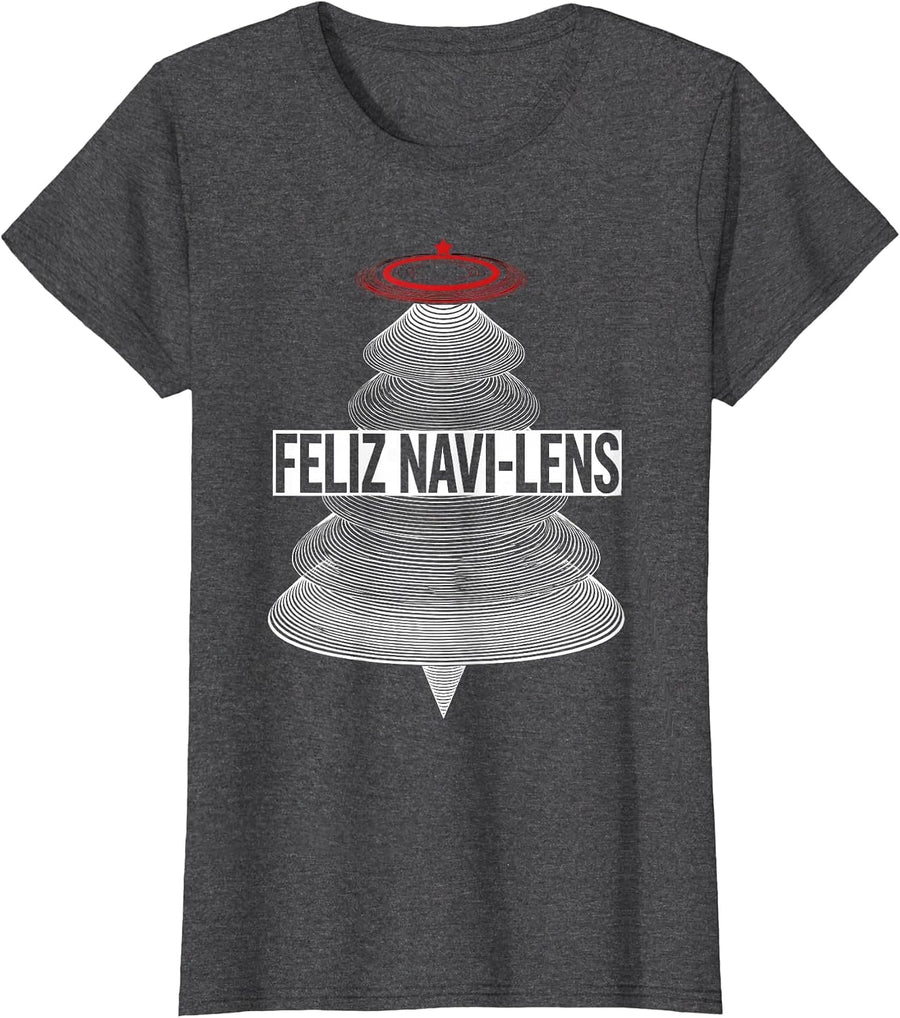 Women's Feliz Navi-Lens Op Art Moire Funny Optometrist Christmas Eye T-Shirt - Dark Heather Grey