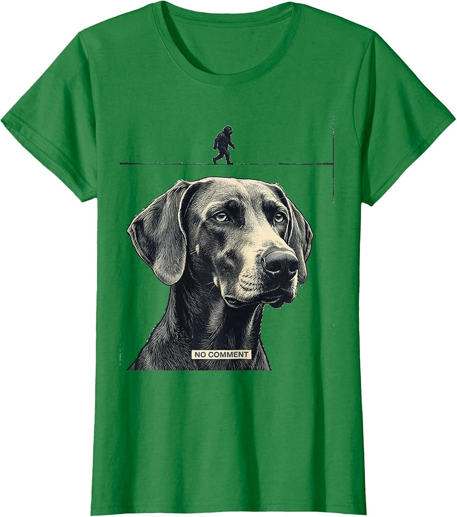 Women's No Comment Funny Bigfoot Weimaraner Dog Breed Selfie Humor T-Shirt - Kelly Green