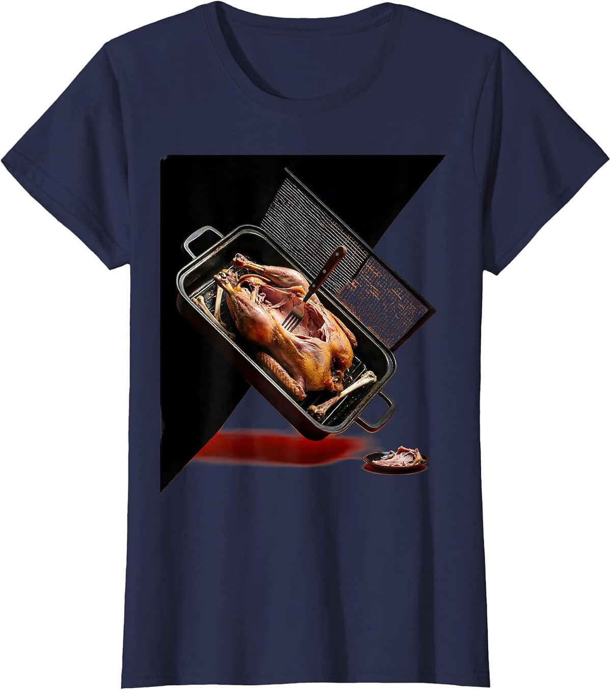 Women's Roasting Pan Turkey Carcass Funny Thanksgiving Group T-Shirt - Navy Blue