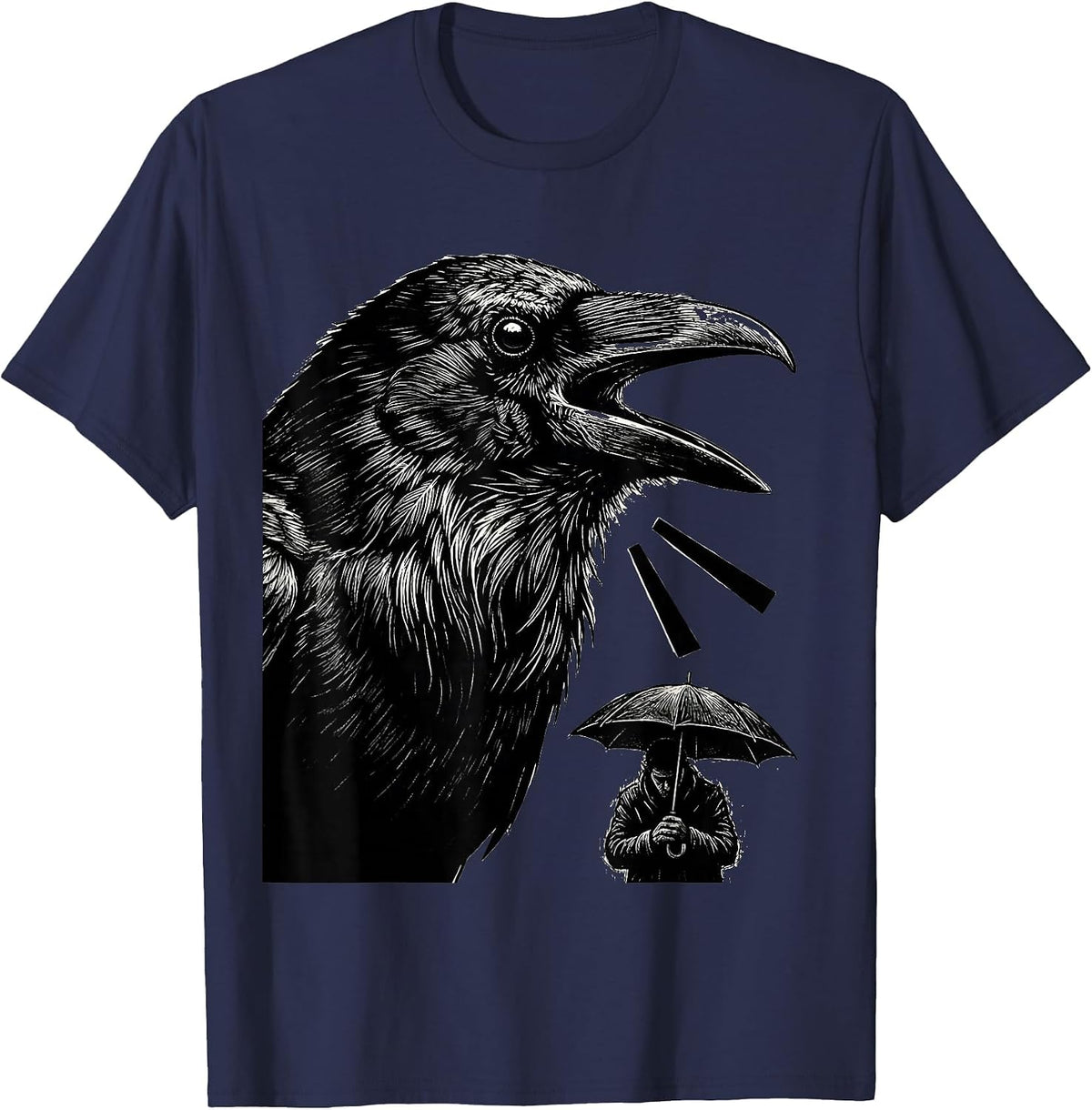 Men's Black Crow Gothic Humor Bird Lover Dark Deadpan T-Shirt - Navy Blue