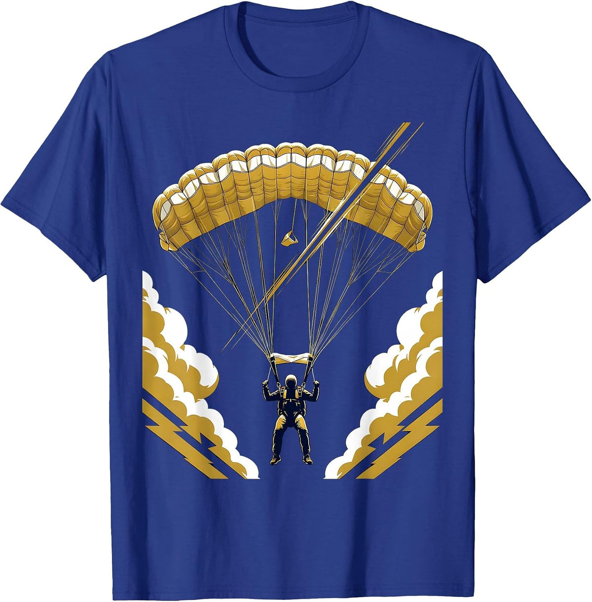 Static Line Taut Above the Clouds Skydiving Art T-Shirt - Royal Blue