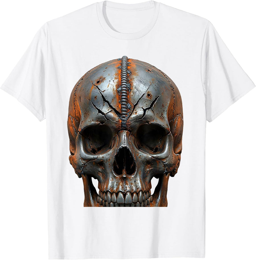Cracked Metal Skull Weld Seam Welder Design T-Shirt - White