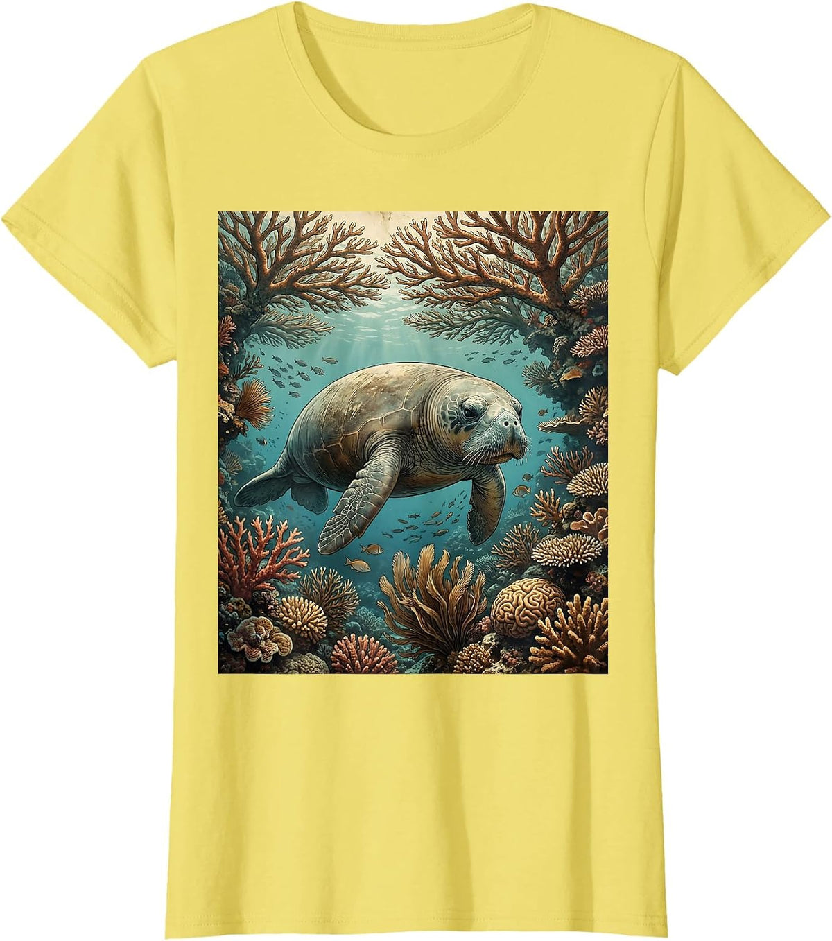 Manatee Coral Reef Cruise Ocean Wildlife Design T-Shirt - Lemon Yellow