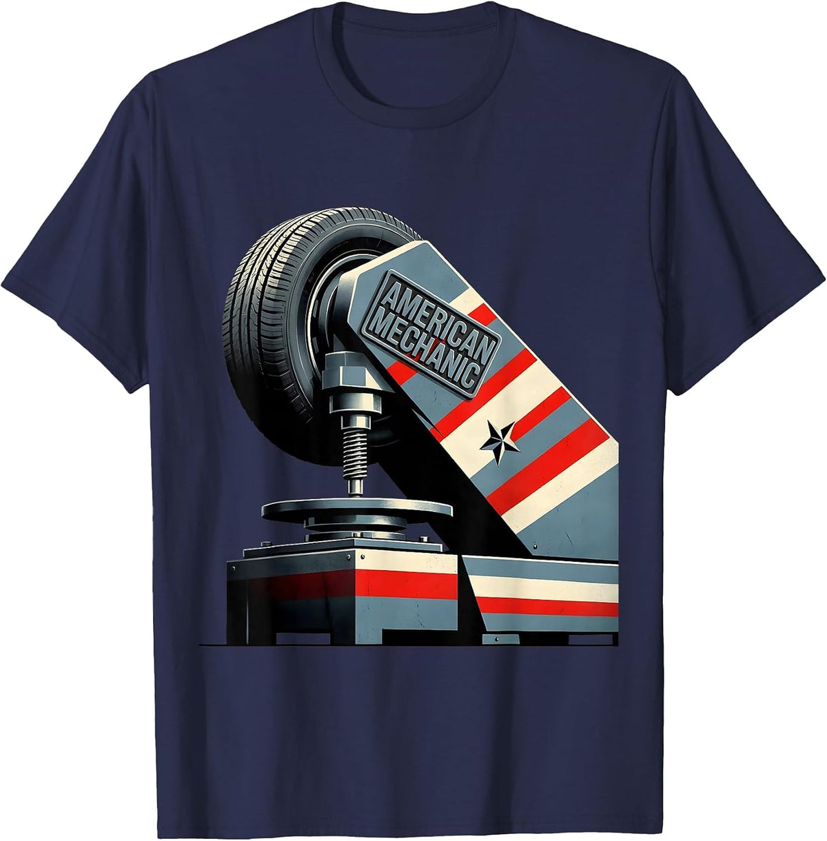 American Mechanic Patriotic Tradesman Blue Collar Worker T-Shirt - Navy Blue