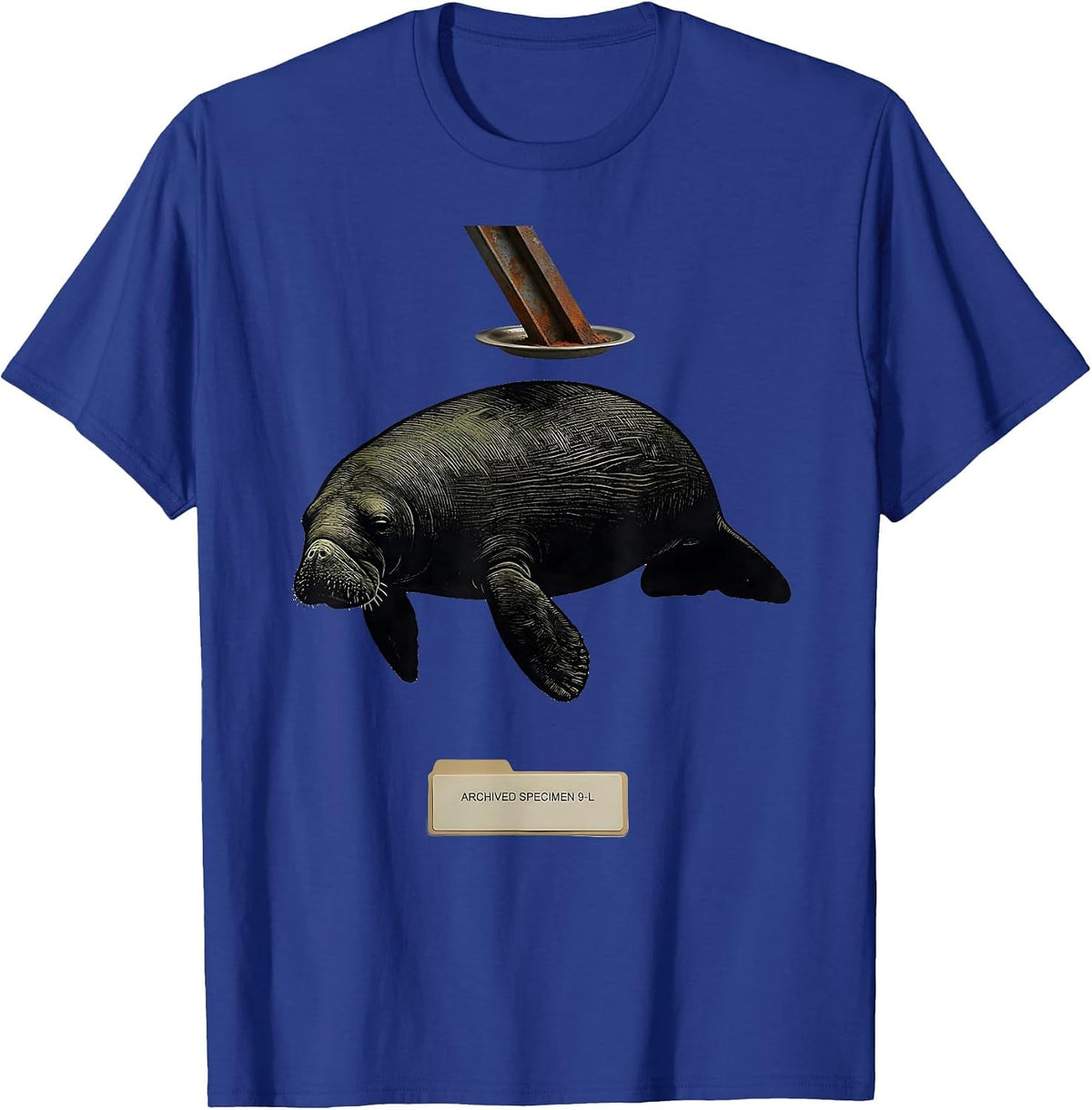 Men's Archived Specimen 9-L Funny Manatee Alien UFO Meme Humor T-Shirt - Royal Blue