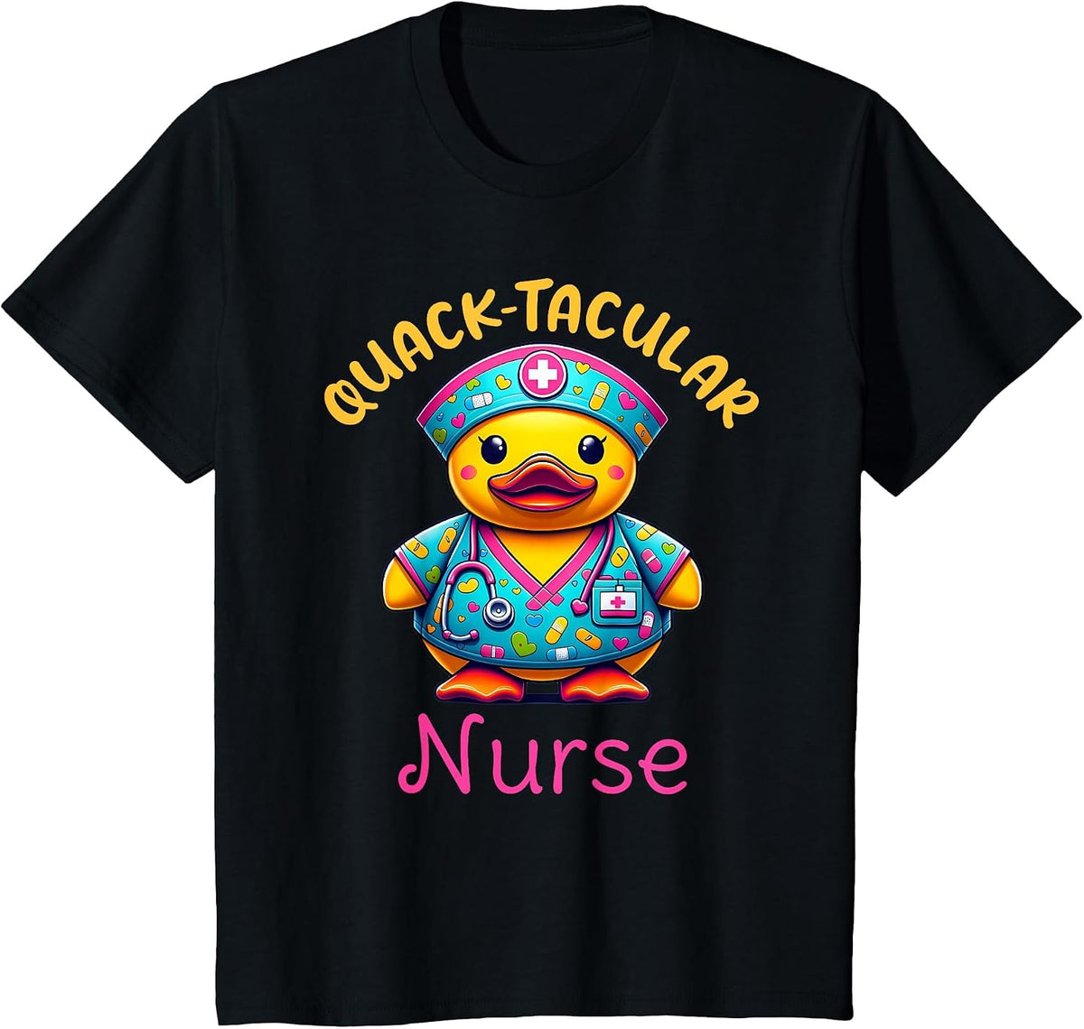 Cute Rubber Duck Registered Nurse Medical Quack-tacular T-Shirt - Black