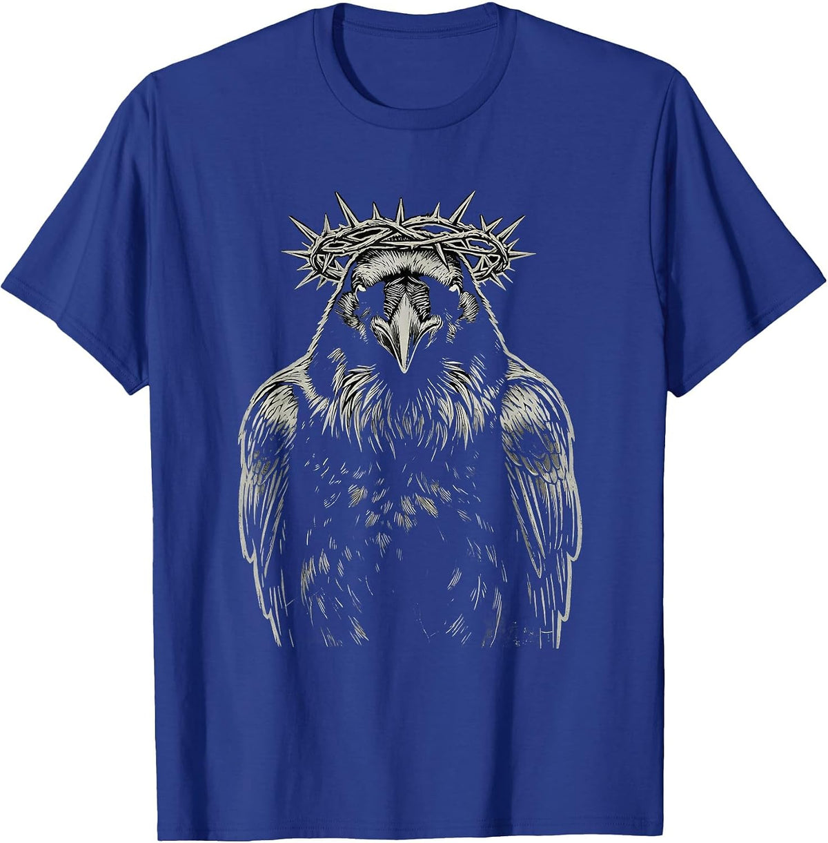 Crow With Crown of Thorns Dark Art Graphic T-Shirt - Royal Blue