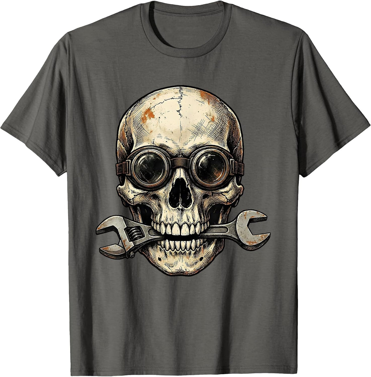 Men's Skull Welder Goggles Wrench Mechanic Graphic T-Shirt - Asphalt Grey